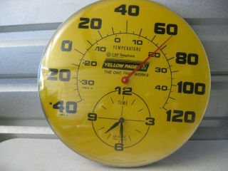 Vintage Yellow Pages Thermometer And Clock