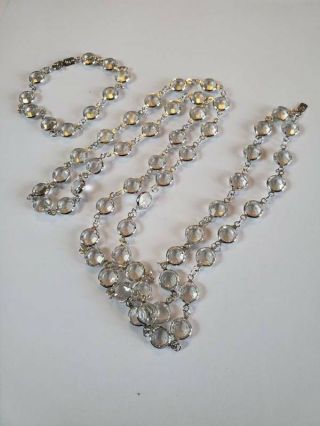 Vintage Swarovski Swan Mark Openback Crystal Necklace Bracelet Set