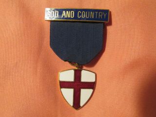 Vintage Boy Scout God And Country Ribbon Enamel Medal