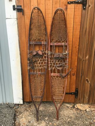 Snocraft Norway Maine Vintage Wooden & Leather Snowshoes 10” X 56”