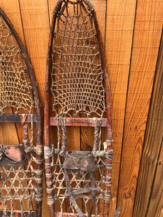Snocraft Norway Maine Vintage Wooden & leather Snowshoes 10” x 56” 3