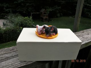 Artist Hand Sculpted & Furred Mice Black Mouse & White OOAK by Malga 3