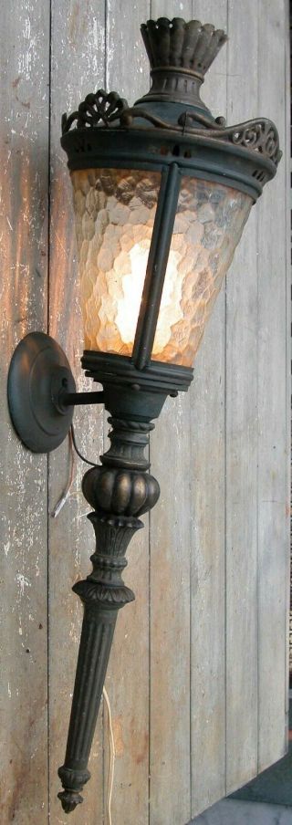 Vintage Halo Coach Carriage Lantern 32 " Wall Lamp Sconce Optic Glass