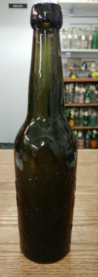 Antique British American Brewing Co.  Windsor Ont.  Blob Top Green Beer Bottle