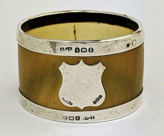 Antique Scottish Horn & Sterling Silver Mount Napkin Ring 1929