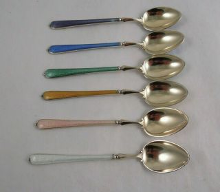 David Anderson Set Of Sterling Silver And Enamel Coffee Spoons Norwegian Double