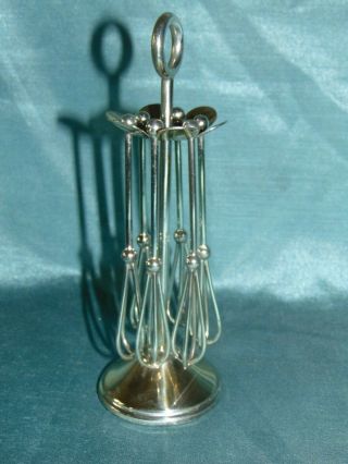 Period Art Deco Mcm Silver Plated Cocktail Swizzle Stick Set On Stand