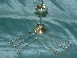 Period Art Deco MCM Silver Plated Cocktail Swizzle Stick Set On Stand 2