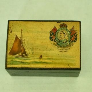 Wooden Sewing Box With Painted Top Celebrating Queen Victoria 
