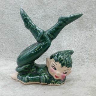 Vintage Gilner Pixie Elf Girl Figurine Legs Up Dark Green California Pottery