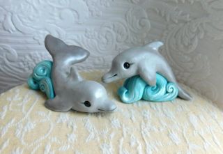 Dolphin Pair Scultpures Hand Sculpted Polymer Clay By Raquel At Thewrc