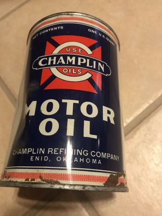 Vintage Champlin Motor Oil Can Quart Full Nos Enid Ok Oklahoma Oil Can