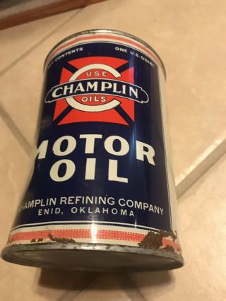 Vintage Champlin Motor Oil Can Quart Full NOS Enid Ok Oklahoma Oil Can 2