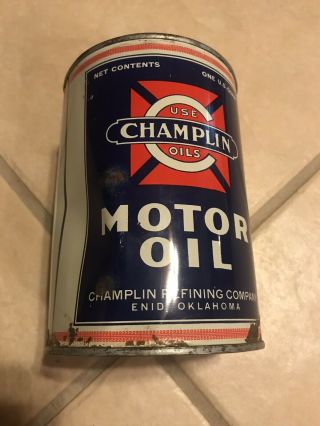 Vintage Champlin Motor Oil Can Quart Full NOS Enid Ok Oklahoma Oil Can 3