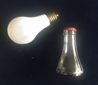 2 Vintage Magic Trick Props Half of Coke Bottle & Plastic Screw Base Light Bulb 2