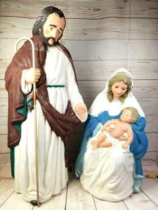 Vintage 1997 - 98 Tpi Nativity Joseph Mary W/jesus Christmas Lighted Blow Mold