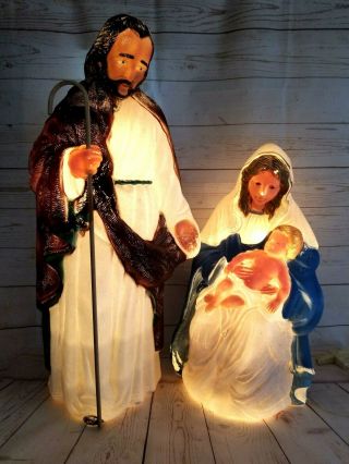 Vintage 1997 - 98 TPI Nativity Joseph Mary w/Jesus Christmas Lighted Blow Mold 2