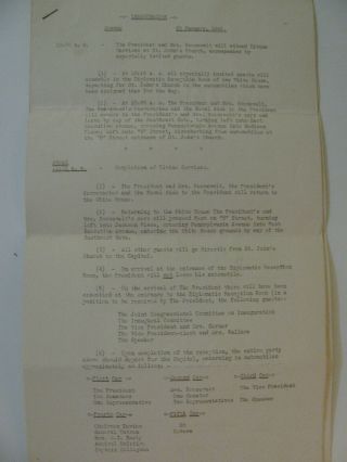 Typed 1941 Franklin D Roosevelt Inauguration Detailed Program In 3 Pages