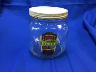Vintage Ross Honey Glass Jar W/lid - Corsicana,  Texas - 5lb Antique
