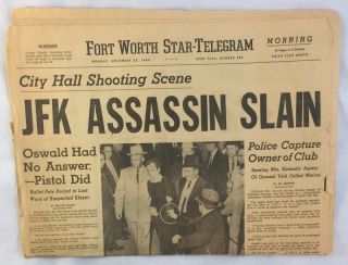 Orig 11 - 25 - 1963 Newspaper Fort Worth Star Telegram Jfk Assassination Oswald
