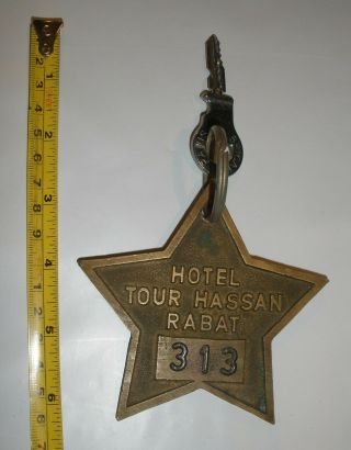 Hotel Tour Hassan Rabat Brass Room Key Fob Bricard Paris 4 - Way Key Vintage