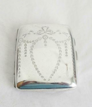 Stunning Silver Cigarette Case Or Cards Ribbon,  Bow & Garlands H/m Chester 1913