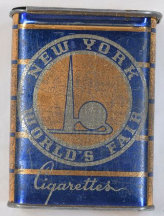 Vintage 1939 York World’s Fair Cigarettes Tin Litho Package,  With Lid,  Neat