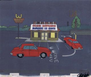 Beavis & Butthead Animation Art Production Cel 1990s Burger World Cars