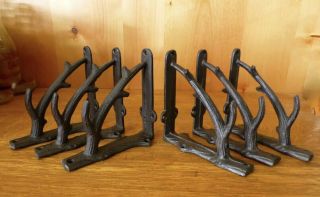 Small Cast Iron Shelf Brackets - Set Of 2 - Rustic Farmhouse Tree Branch Twig 5.  5”