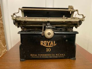 Antique 1919 ROYAL No 10 Black Typewriter Quadruple Beveled Glass Sides 3