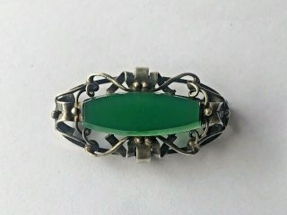 Rare Imper.  Russian 84 Silver Brooch With Jade Stone Faberge Design 19 Century