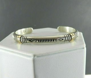 Vintage Signed Rst Solid 925 Sterling Silver 14k Accents Southwestern Cuff 6 "