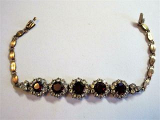 Vintage Art Deco Paste Ruby & Diamond 9ct Gold Gilded Bracelet