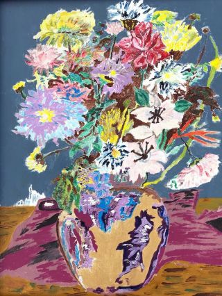 Impressionist Oil Painting Vtg Still Life Flowers Mid Century Modern Framed