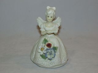 Vintage Dolgencorp Porcelain Angel Bell 5 " Tall Applied Flowers Cond.