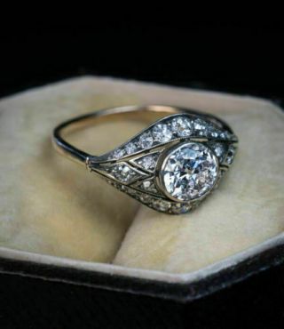 Vintage Art Deco 1.  2ct Diamond Edwardian Engagement Ring Circa 14k White Gold Fn