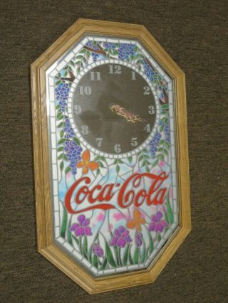 Vtg Nos Coca Cola Brand Flowers In Mirror Clock Old Stock