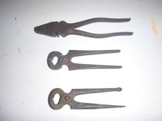 3 X Pairs Vintage Pliers Pincers Snips Cast Iron 8 " & 5.  5 " X 2 Antique