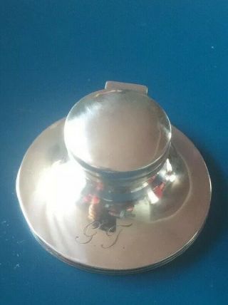Antique Sterling Silver Inkwell,  Glass Liner.  Birmingham 1913.  B115.