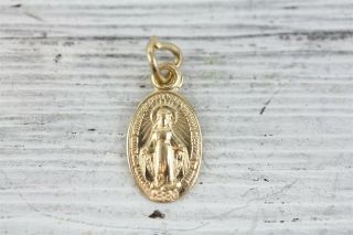 Vintage 14k Yellow Gold Miraculous Mary Religious Medal Pendant Tiny Luxury