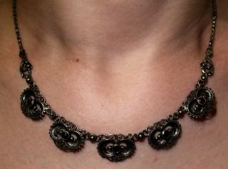 Antique Russian 84 silver Necklace with Garnet 19th century Faberge design 2