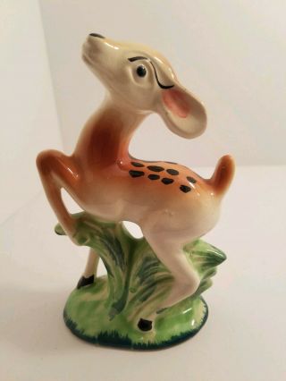 Vintage Ceramic Hand Painted Made In Japan Spotted Deer In Grass Figurine
