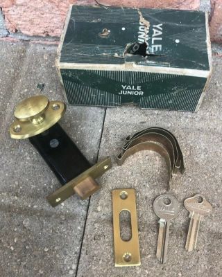 Vintage Cast Iron & Brass Dead Bolt Door Hardware,  Yale Key