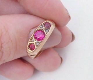 9ct Rose Gold Rose Cut Diamond & Ruby Ring,  1919,  A.  J.  L,  9k 375