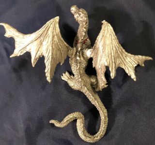 1988 Rawcliffe Pewter Dragon - Red Crystal Eyes And Breast Plate Signed P.  Davis
