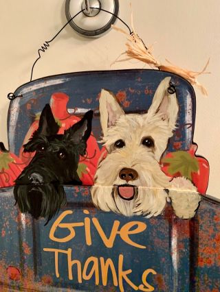 Adorable Scotty Scottish Terrier Hand Painted “ Give Thanks” Wood Sign