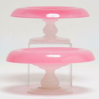 Vintage Near Pair (2) French/continental Pink&white Opaline Glass Pedestal Bowls