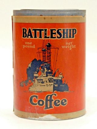 1 Lb.  Battleship Coffee Tin Can Dayton,  Ohio Advertising