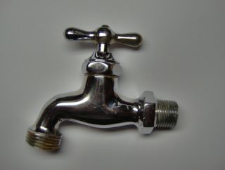 Old Vintage Chrome Plated Brass Water Faucet Spigot Sink Garden Kitchen