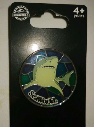 Seaworld Pin Stained Glass Shark Retired On Card